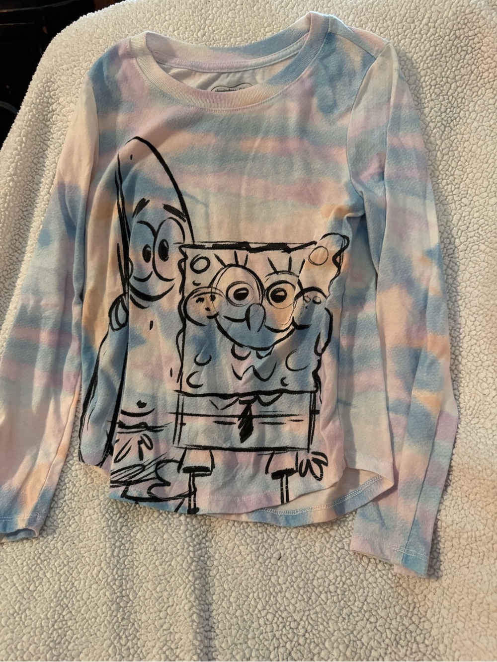 SpongeBob Squarepants Kids Long Sleeve Tie-Dye Shirt Pastel Blue Pink Size S B19